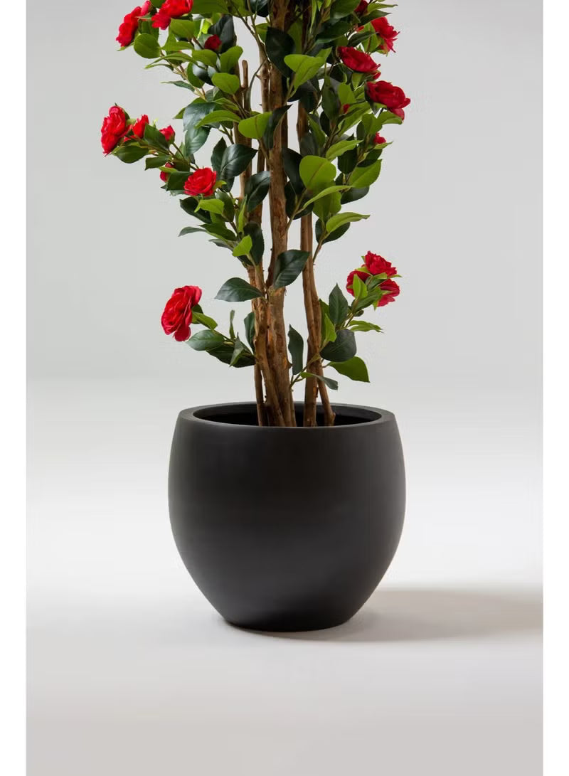 Red Artificial Camellia Plant With Natural Wooden Trunk