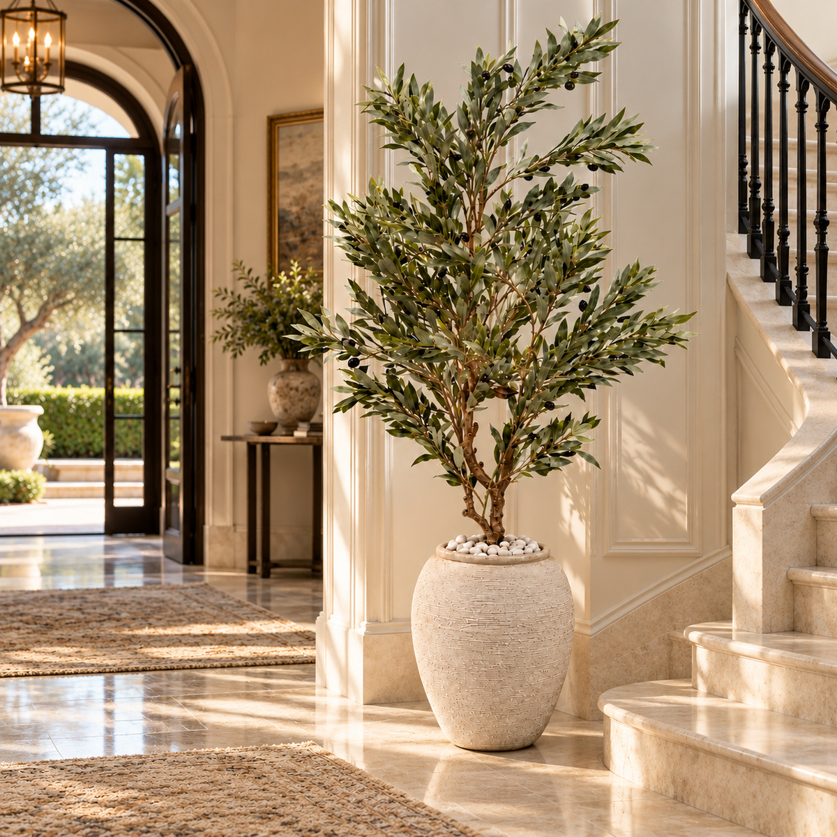 Premium Artificial Olive Tree with Oval Pot & Pebbles – 180/200cm