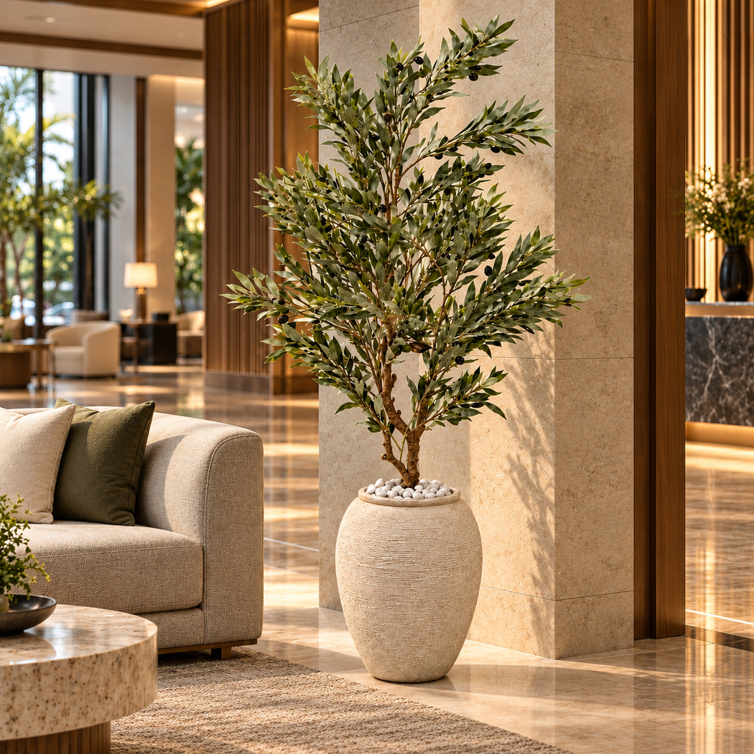 Premium Artificial Olive Tree with Oval Pot & Pebbles – 180/200cm