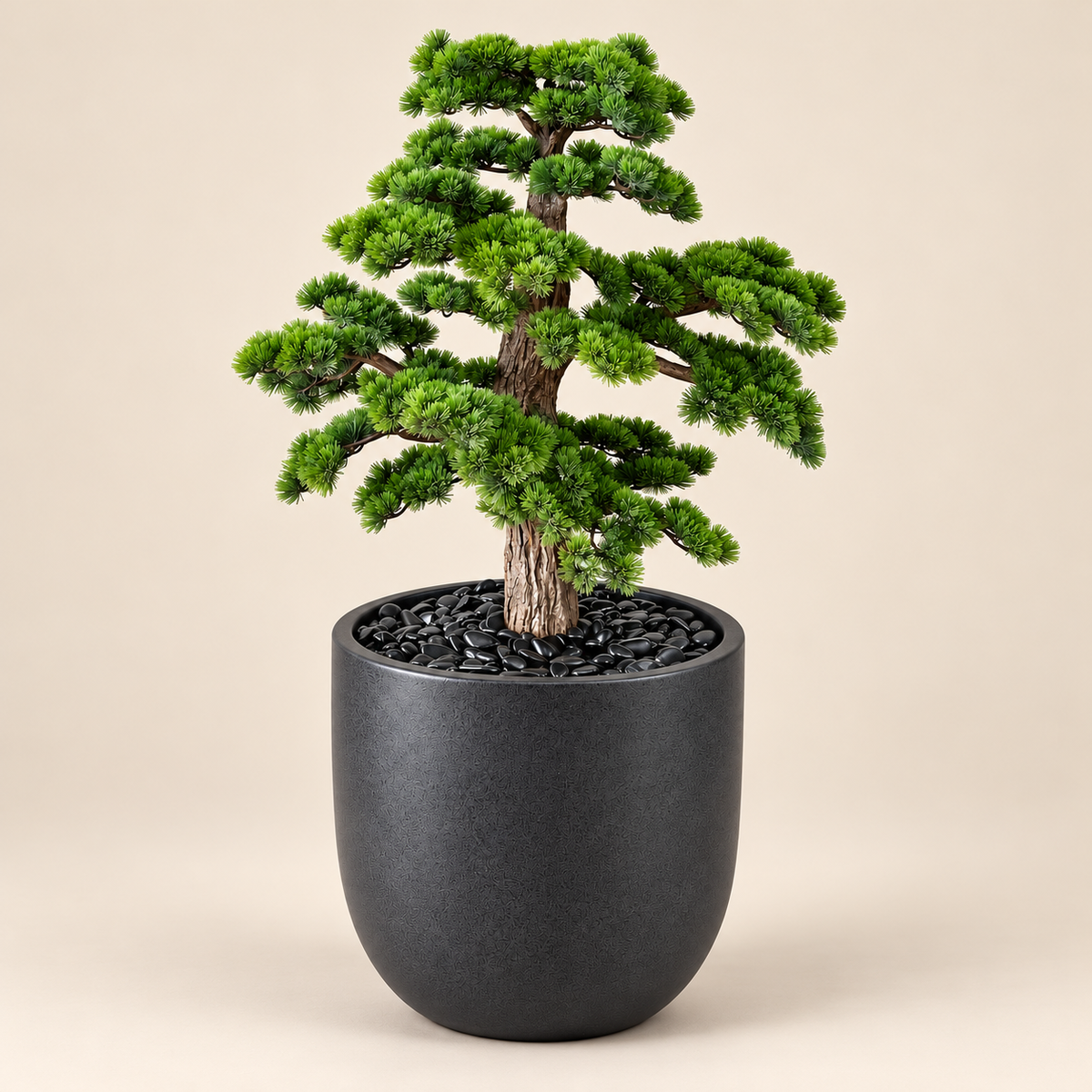 150cm Artificial Bonsai Tree with Real Wooden Trunk, Pot & Pebbles