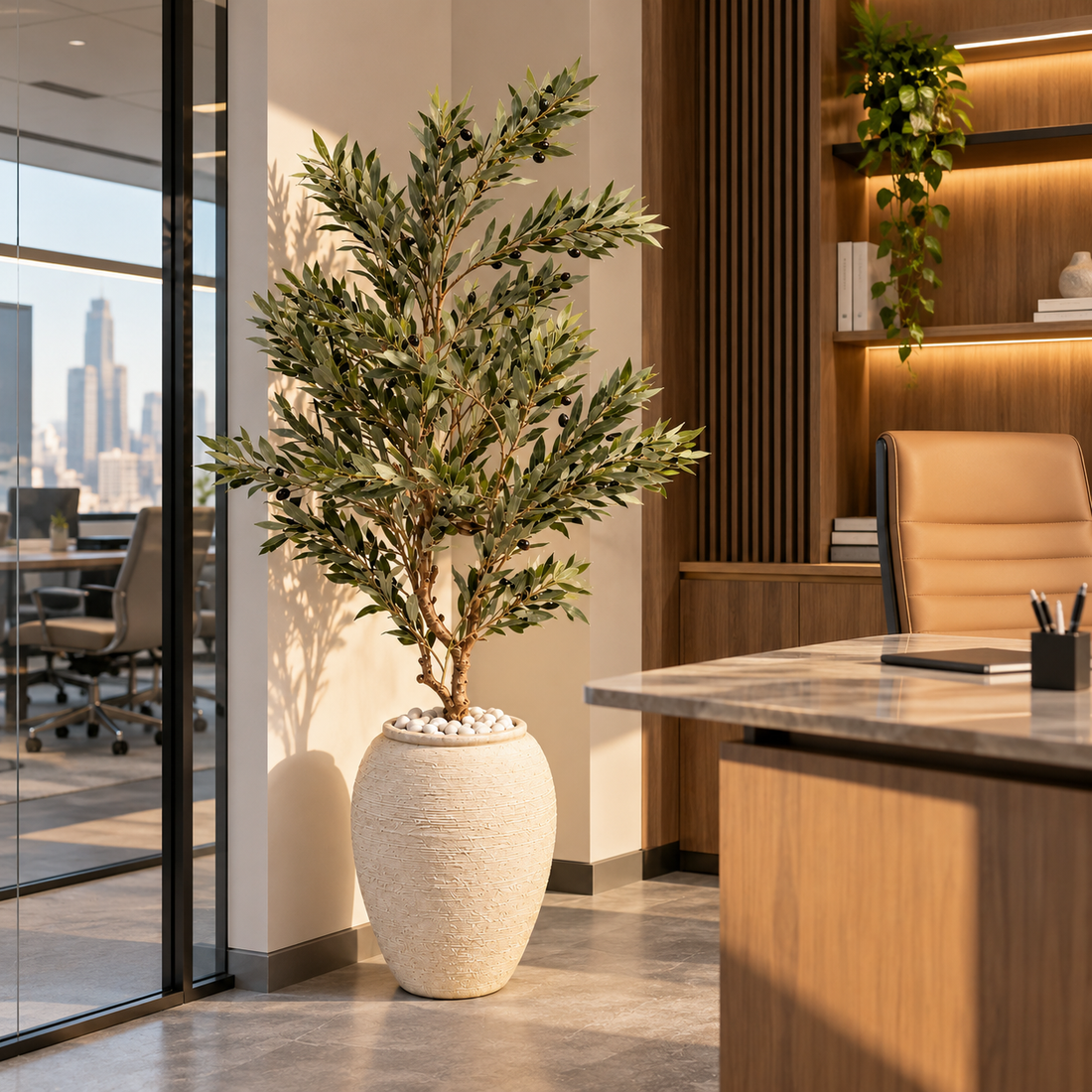 Premium Artificial Olive Tree with Oval Pot & Pebbles – 180/200cm
