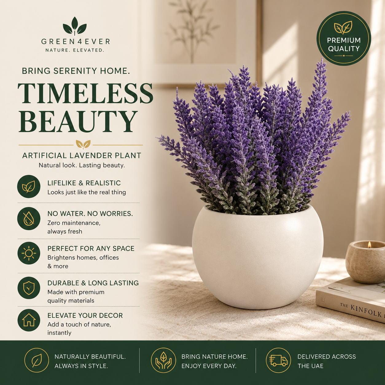 Artificial Lavender Plant in White Pot