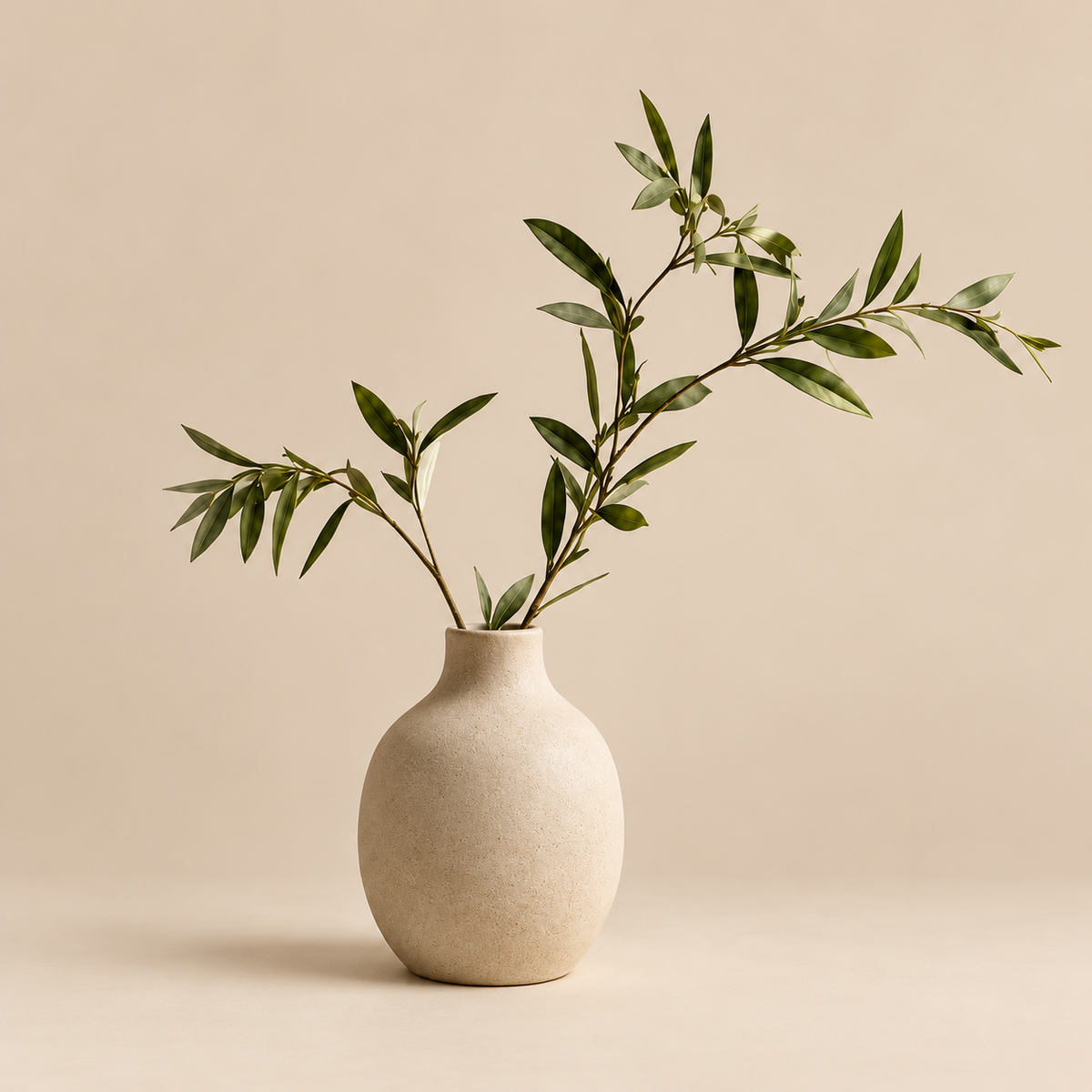 Artificial Olive Branch Arrangement in Ceramic Vase