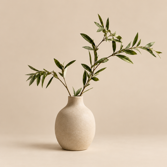 Artificial Olive Branch Arrangement in Ceramic Vase