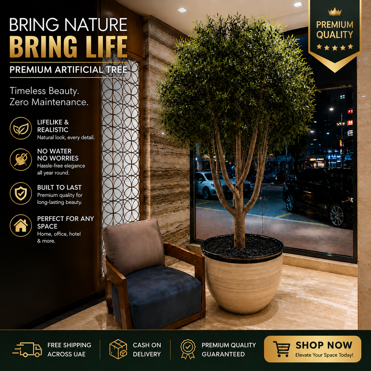 8ft Premium Artificial Olive Tree with Real Wooden Trunk | Casa Flora