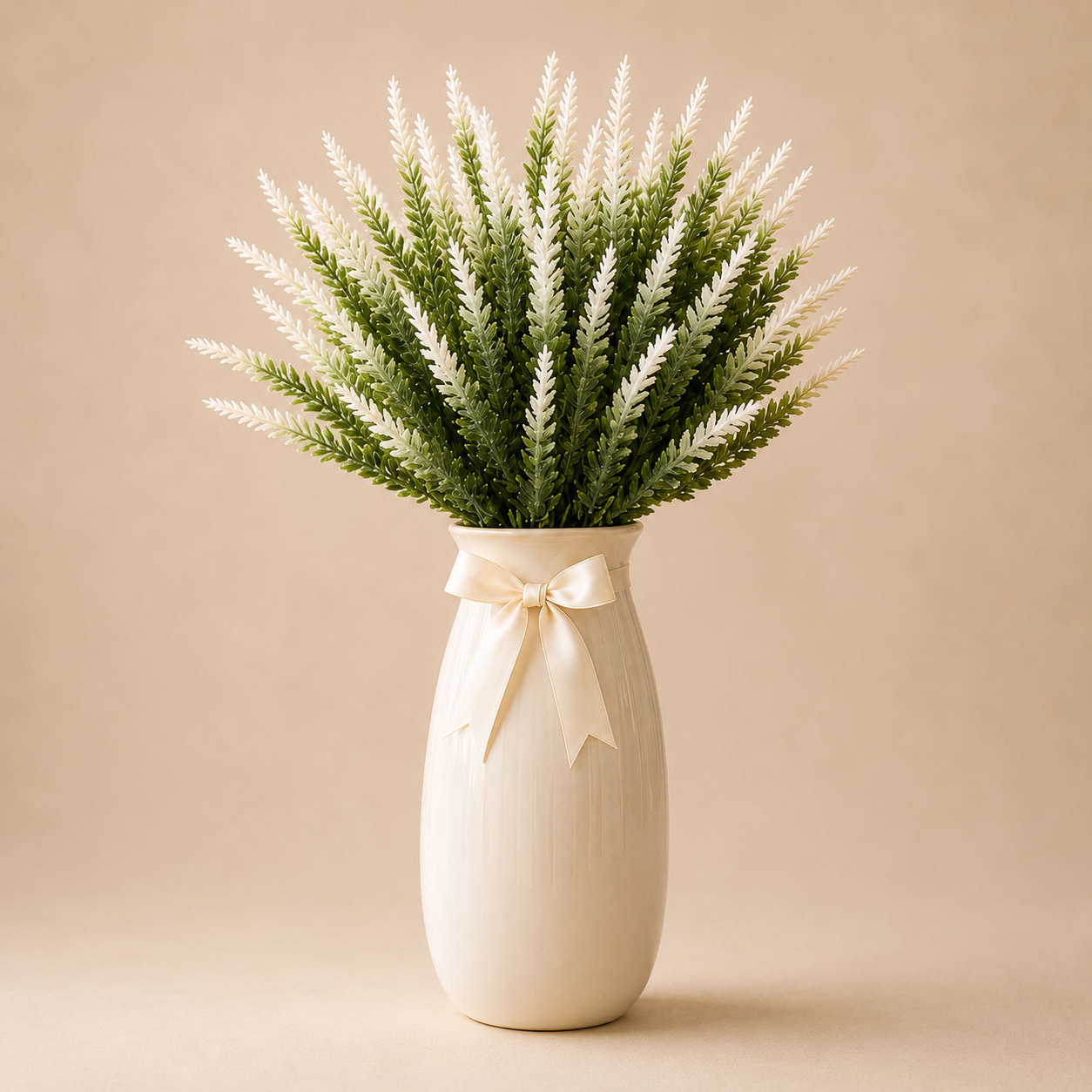 Artificial White Lavender Plant in Ceramic Vase