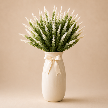 Artificial White Lavender Plant in Ceramic Vase