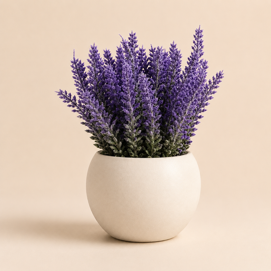 Artificial Lavender Plant in White Pot