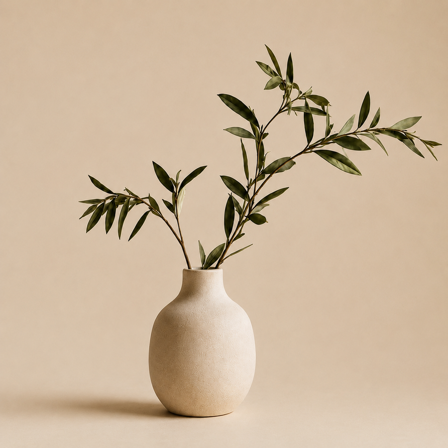 Artificial Olive Branch Arrangement in Ceramic Vase
