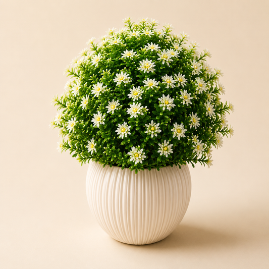 Artificial White Daisy Bush in Decorative Pot