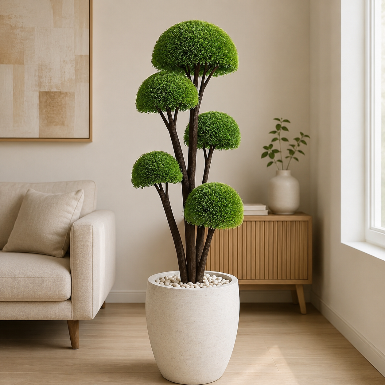Artificial Half-Ball Tree Plant With Natural Wooden Trunk