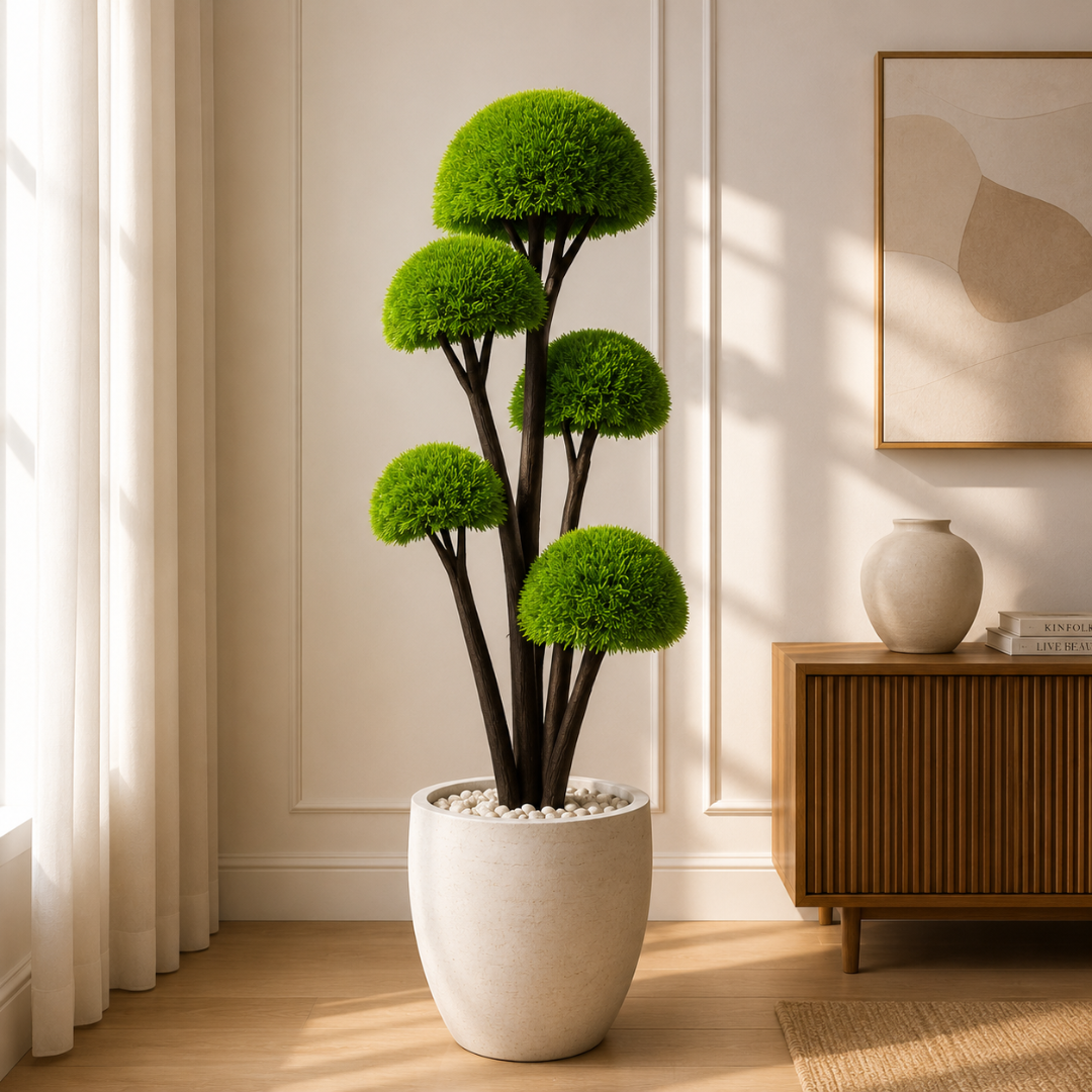 Artificial Half-Ball Tree Plant With Natural Wooden Trunk