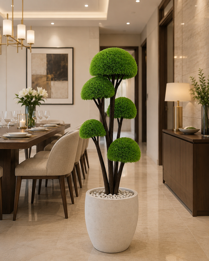 Artificial Half-Ball Tree Plant With Natural Wooden Trunk