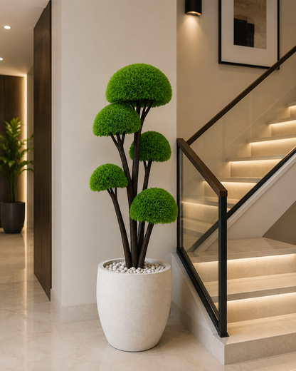 Artificial Half-Ball Tree Plant With Natural Wooden Trunk