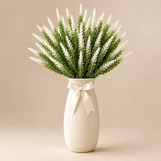 Artificial White Lavender Plant in Ceramic Vase