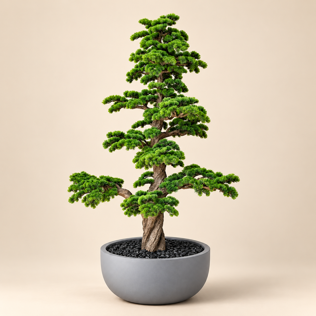 Premium Artificial Bonsai Pine Tree with Pot & Black Pebbles