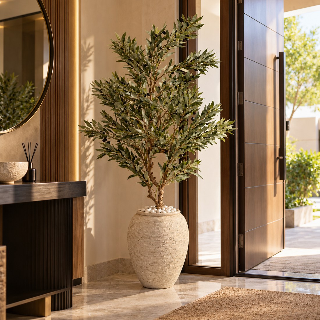 Premium Artificial Olive Tree with Oval Pot & Pebbles – 180/200cm
